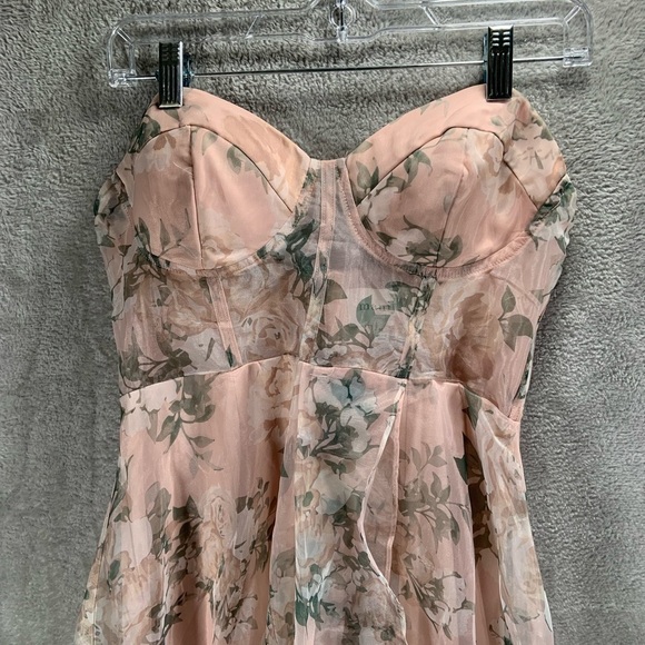 Maniju Floral Dress Women's Medium Blush Sheer Corset Slit Maxi Cottage Whimsy - Picture 3 of 13